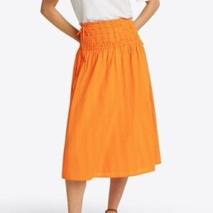 NWT Draper James Smocked Waist Midi Skirt in Cotton Dobby Sz L